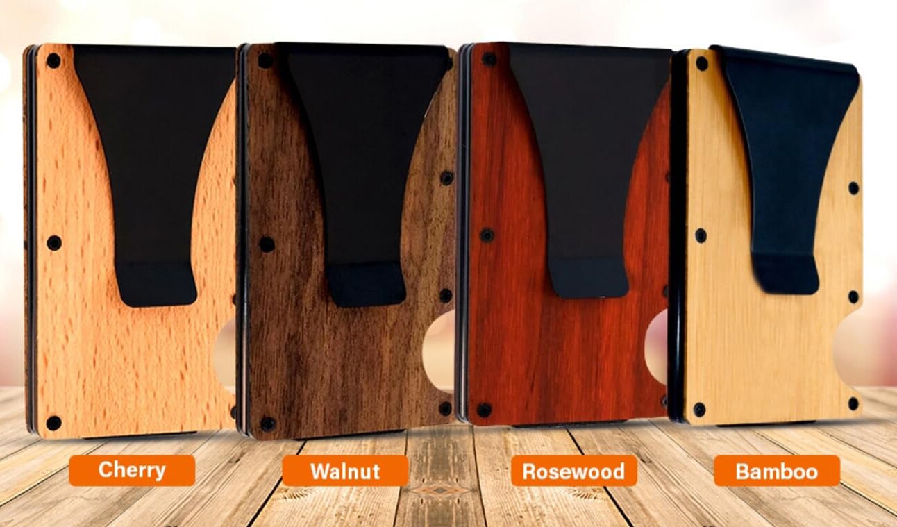 Mens Wallet -Personalized Minimalist Slim Wallet for Men - Wood Wallets for Men RFID Blocking - Credit Card Holder with Aluminum Money Clip product 3