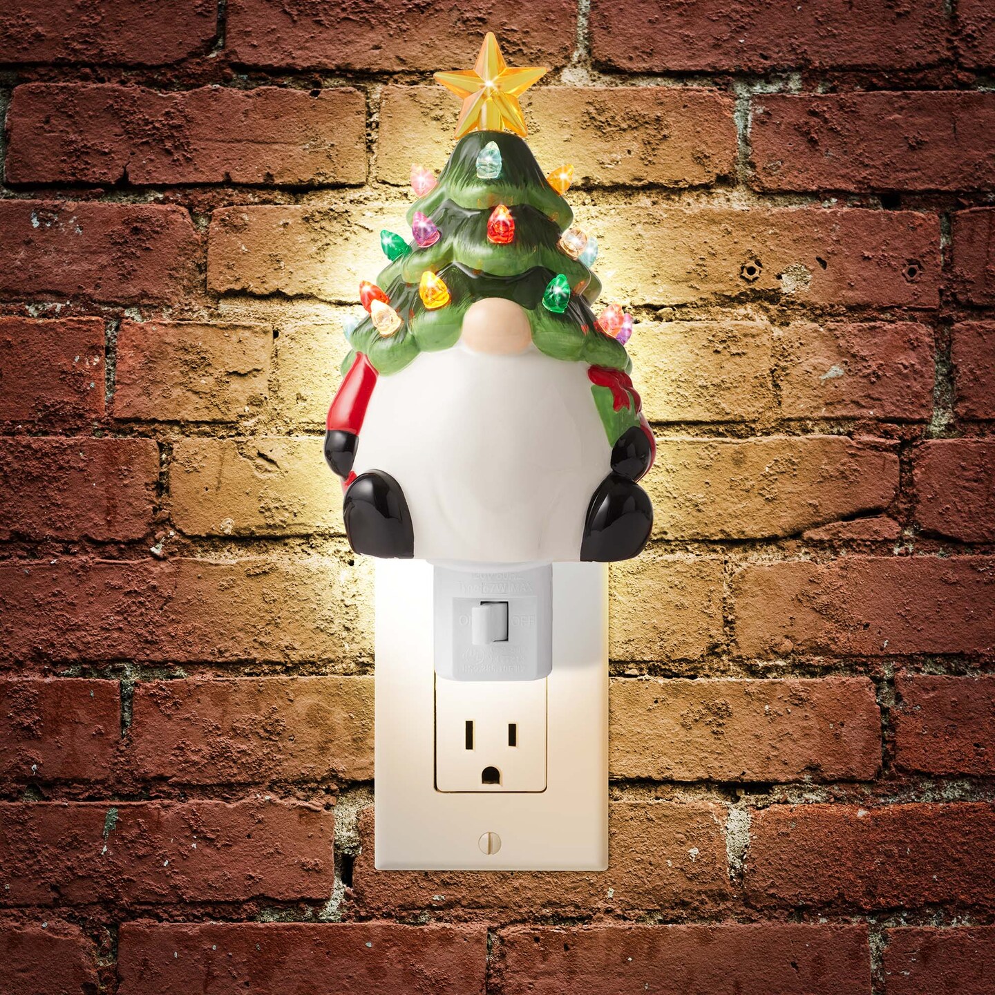Casafield Ceramic Holiday Night Light - Vintage Decorative Night Light with Bulbs and Star Topper