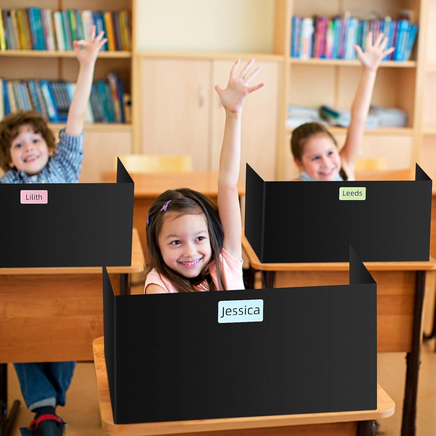 24-Pack Desk Dividers for Students, Privacy Folders for Students, Classroom Folders Teacher Supplies. Easy-To-Clean Plastic Privacy Shield Folder Boards Student Desks, Black