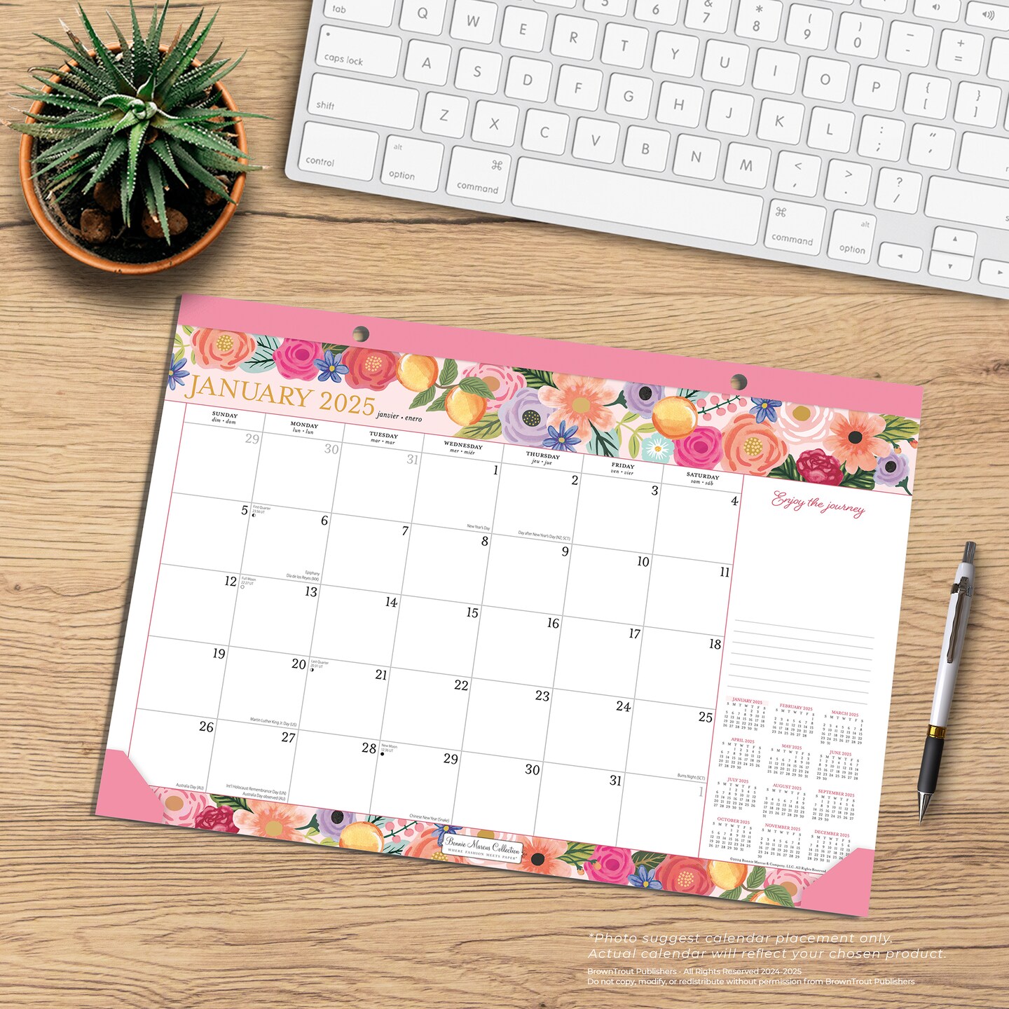 Bonnie Marcus OFFICIAL | 2025 17 x 12 Inch Monthly Desk Pad Calendar | BrownTrout | Fashion Designer Stationery