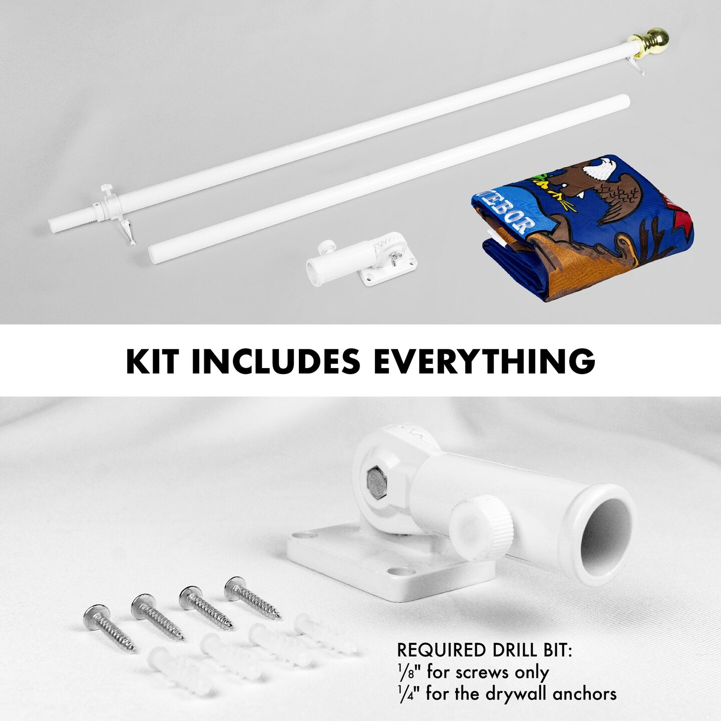 G128 - 6 Feet Tangle Free Spinning Flagpole (White) Michigan Double Sided Brass Grommets Embroidered 3x5 ft (Flag Included) Aluminum Flag Pole