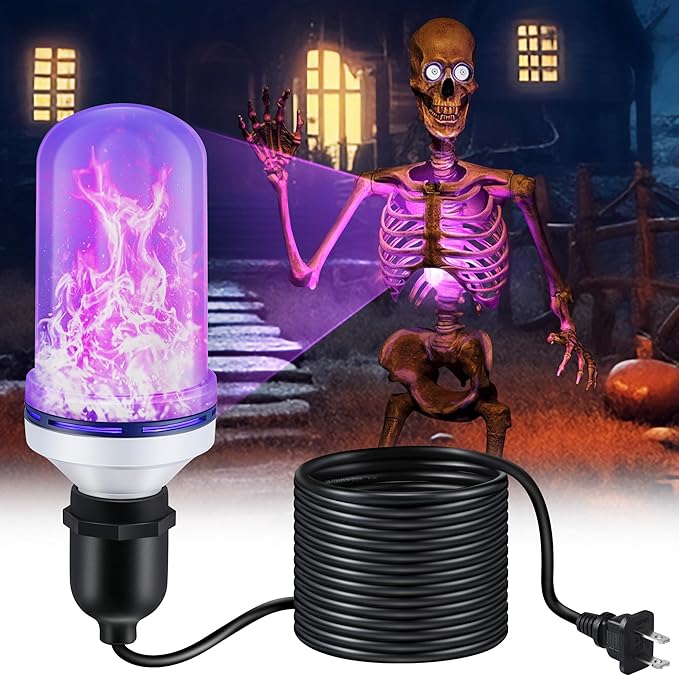 LED Halloween Skeleton Lighting Kit, E26 Base Flame Light for Halloween Giant Skeleton, Skeleton Chest Light Kit with Up Down Effect, Scary Skeleton Lighting Kit for Halloween Decor (Purple)