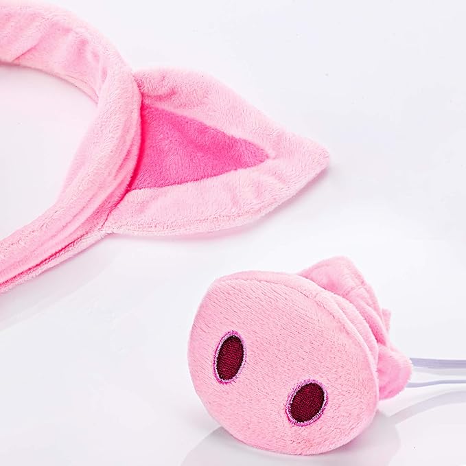 Pig Costume Set Pig Ears Nose Tail and Bow Tie Pink Pig Fancy Dress Costume Kit Accessories for Kids Halloween Party, Mardi Gras Costume Party, Carnival Dress up Play