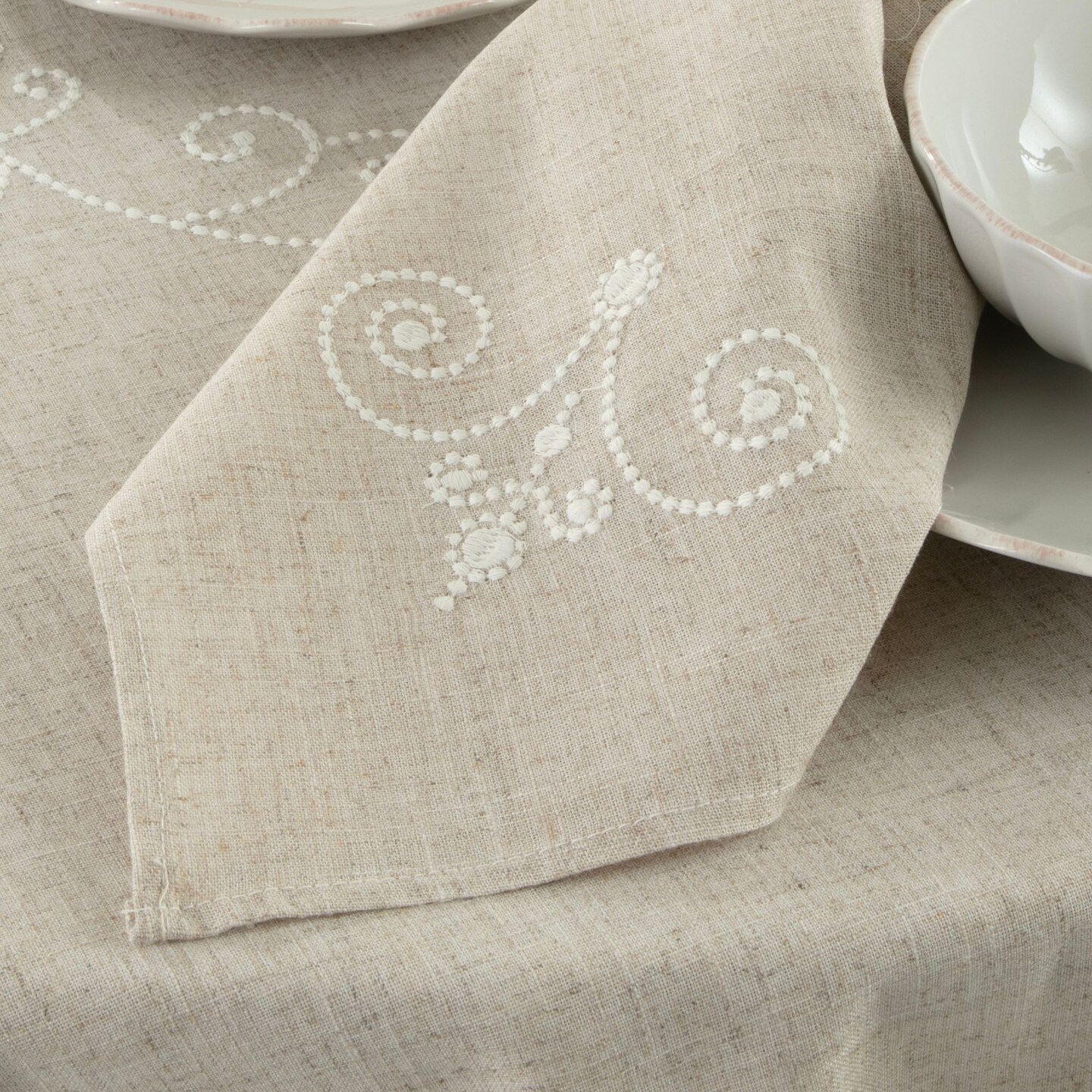 Lenox French Perle Linen Embroidered Napkins, Set of 4, Linen - 19"W x 19"L