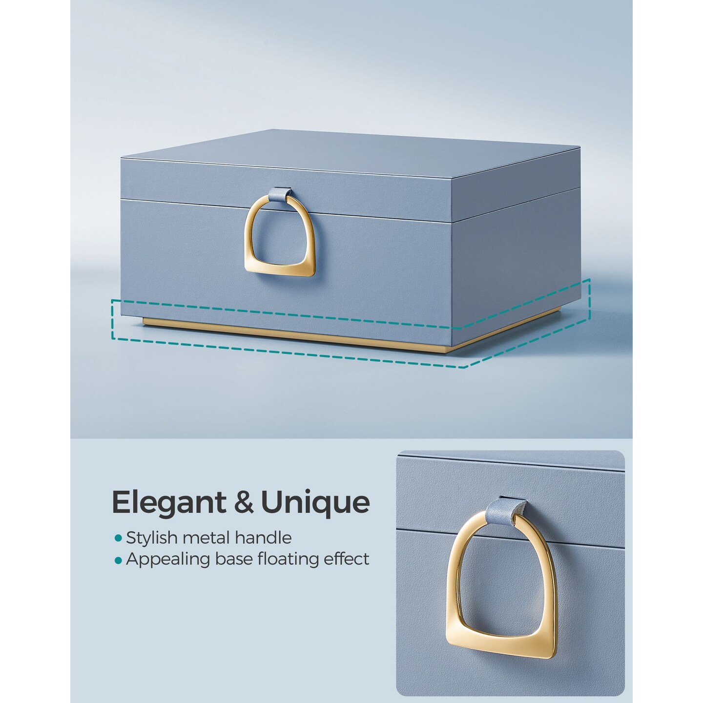 Jewelry Storage Box with Lid Hooks Tray Organizer Necklace Ring Earring Case