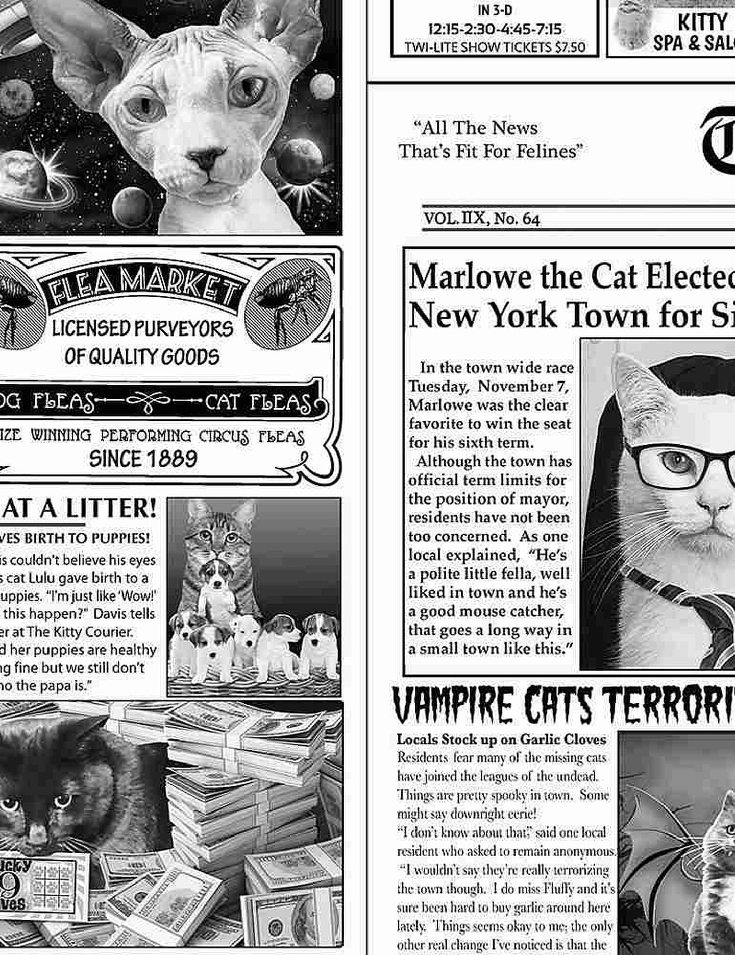 Cat Newspaper CAT-CD6705 NEWSPRINT from Timeless Treasures by the yard