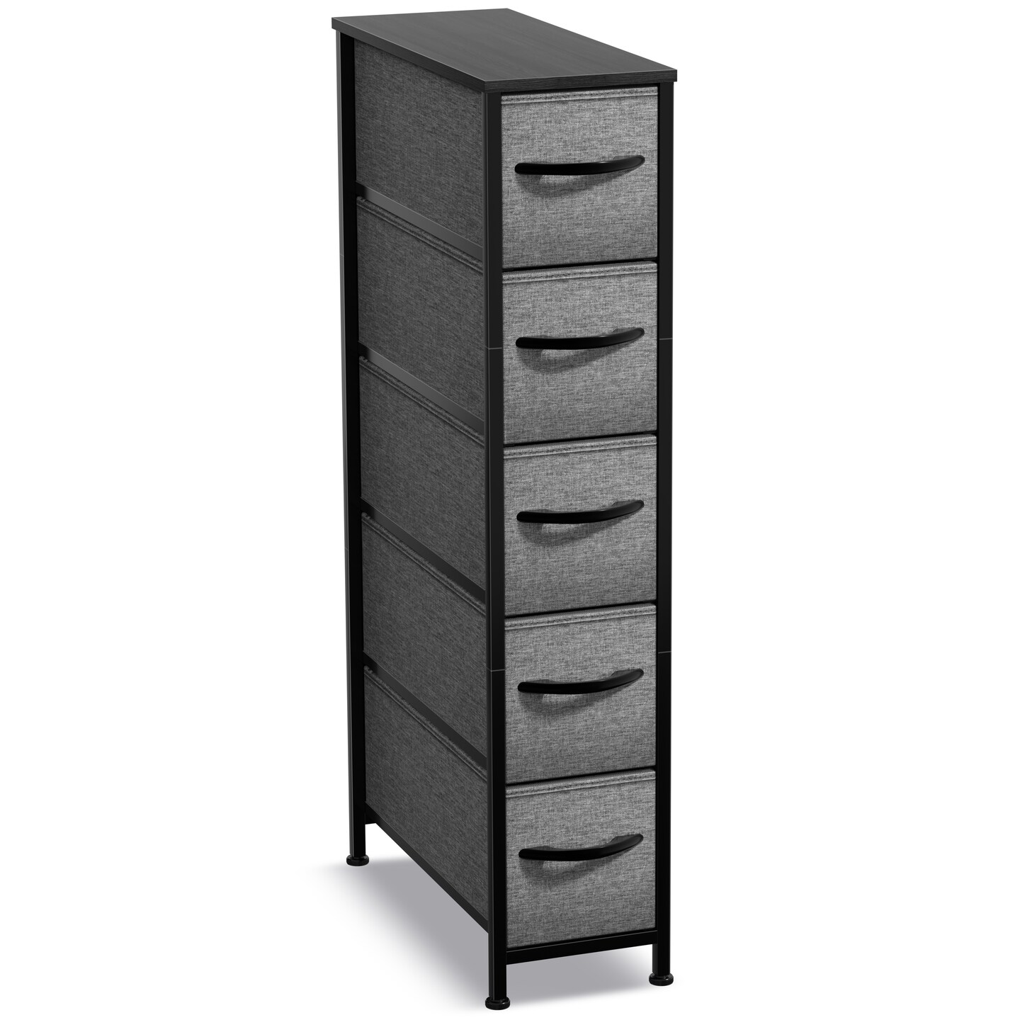 Sorbus Narrow Dresser with 5 Drawers - Steel Frame, Wood Top & Easy Pull Fabric Bins