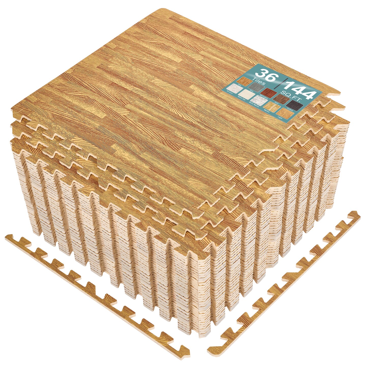Sorbus Wood Grain Floor Tiles Foam Mat EVA Interlocking Mats Tile 3/8-Inch Thick Flooring Wood Puzzle Exercise Mats w/ Borders
