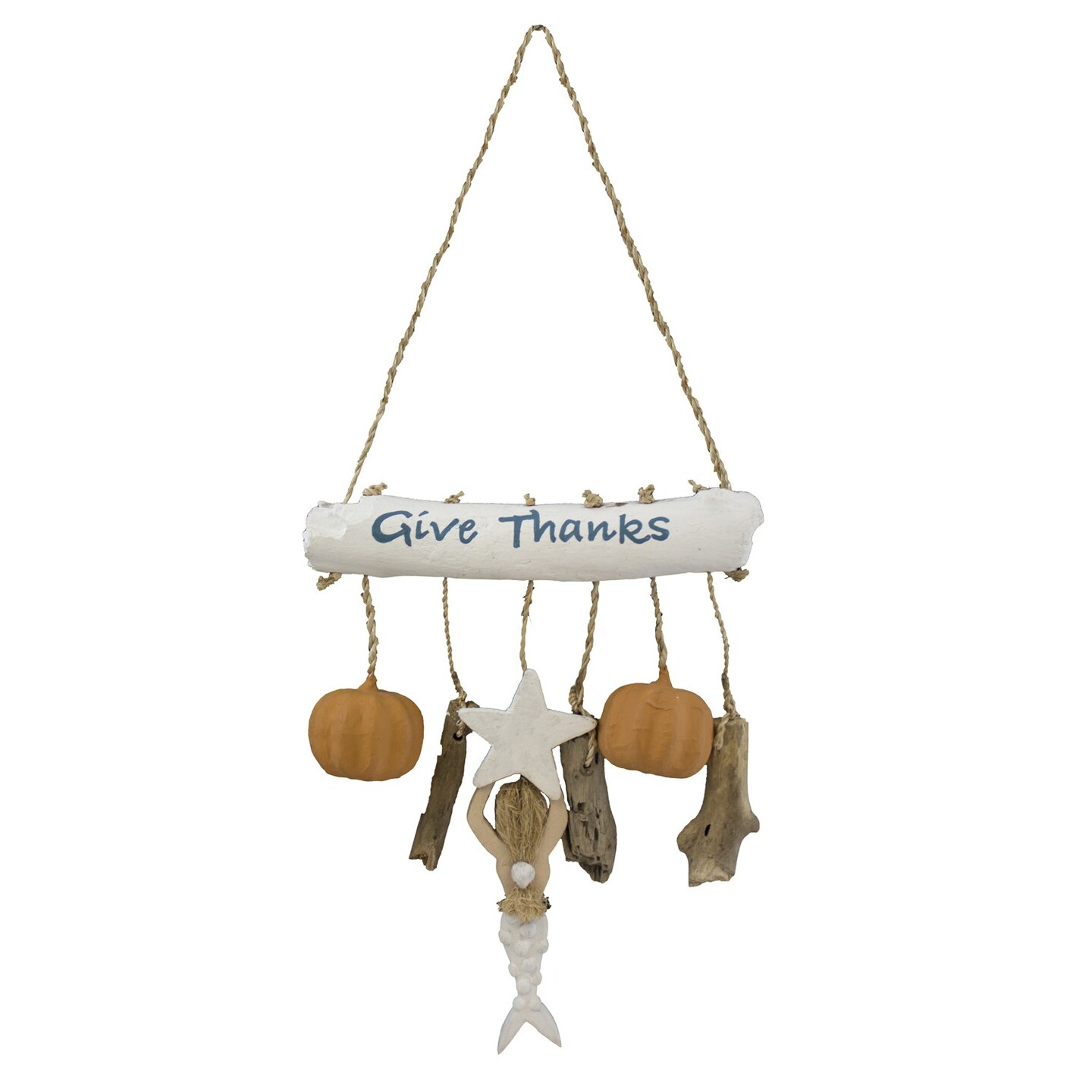 &#x22;Give Thanks&#x22; Script Mermaid Pumpkin Thanksgiving Nautical Beach Hanger Decor