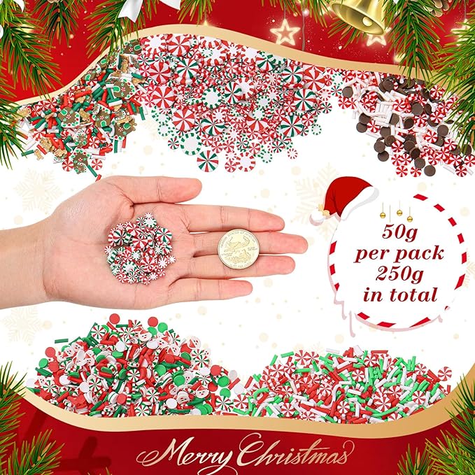 Candy Sprinkles Tiny Polymer Clay Embellishments Xmas Polymer Clay Slices Soft Clay DIY Decoration for Resin Nail Scrapbook Charm DIY Art Crafts Making Supply
