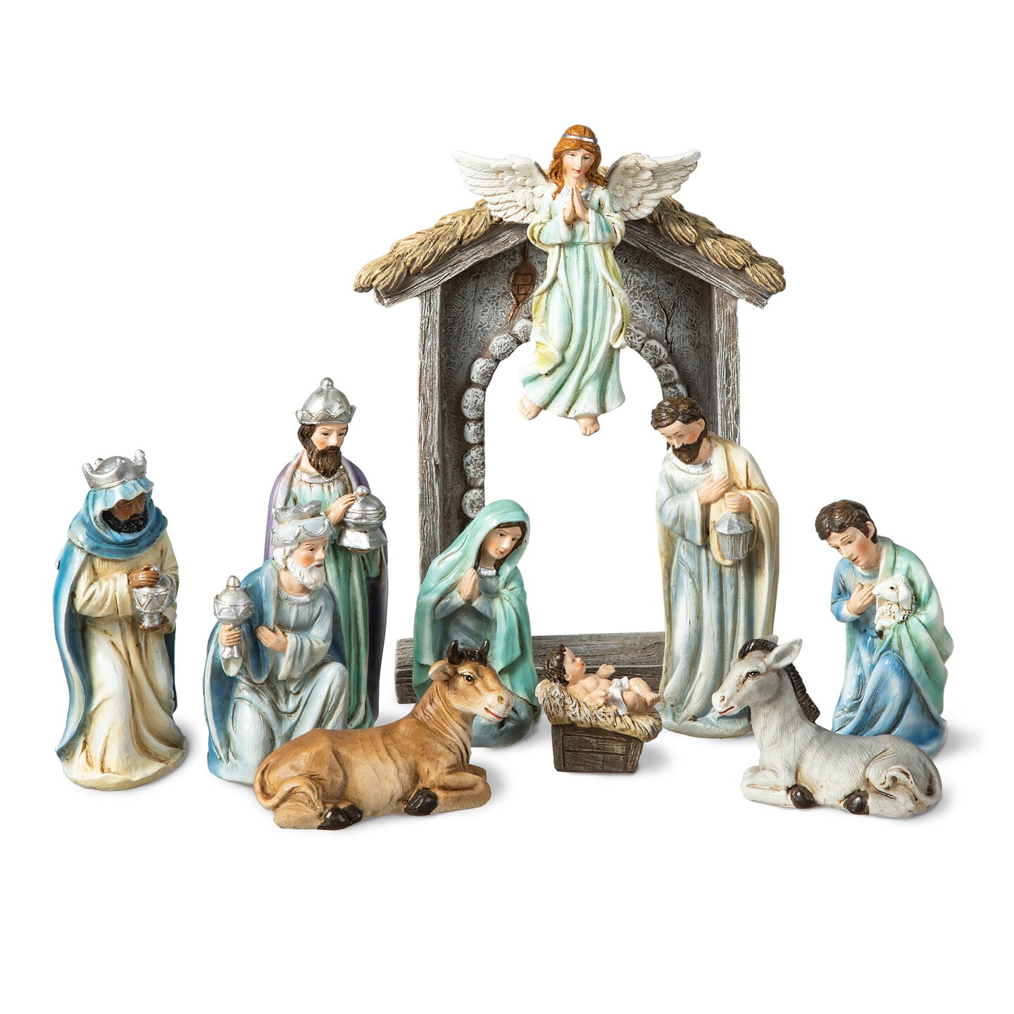 12pcs Oversized Deluxe Blue Resin Nativity Figurine Set