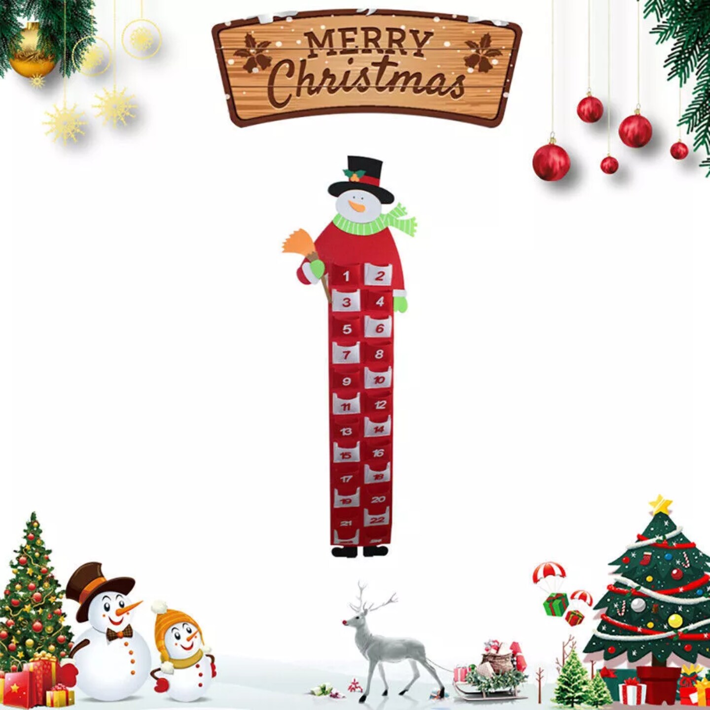 Kitcheniva Christmas Snowman Hanging Advent Calendars Countdown With Pocket Decor