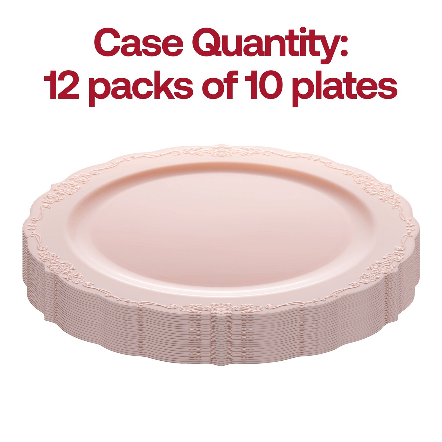 Pink Vintage Round Disposable Plastic Dinner Plates - 10&#x22; (120 Plates)