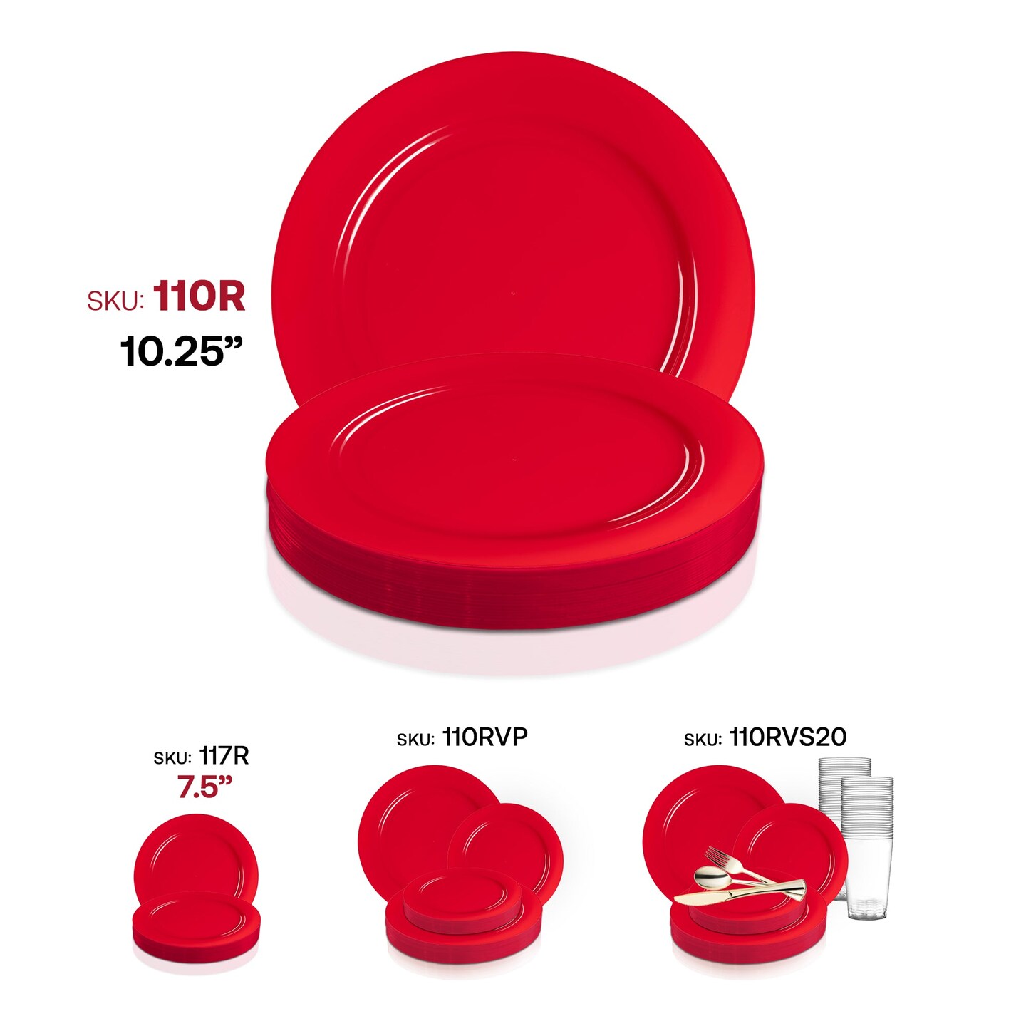 Solid Red Holiday Round Disposable Plastic Dinner Plates - 10.25" (120 Plates)