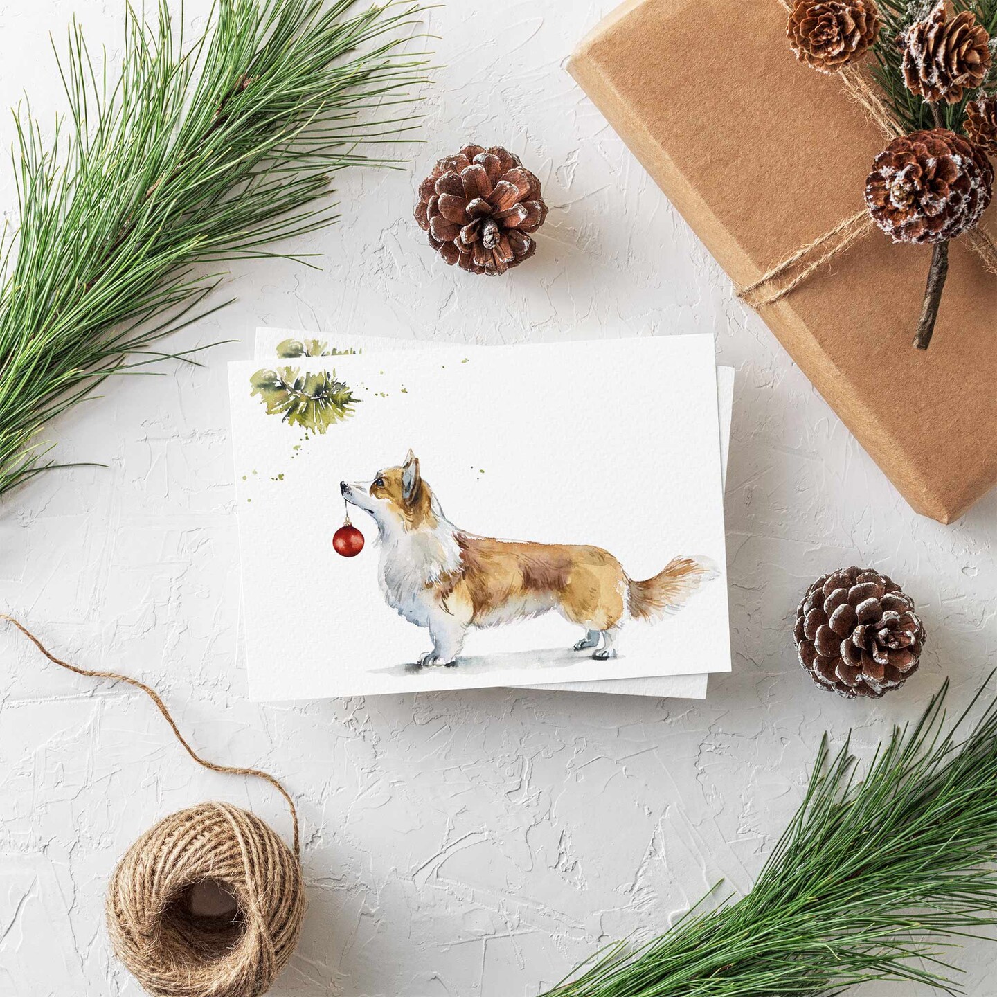 Corgi Christmas Card - 24-Pack Holiday Greeting Cards Featuring Adorable Corgi with Ornament Design, Perfect for Dog Lovers to Share Merry Christmas & Holiday Wishes, Blank Inside for Personalized Messages - Cute and Festive Stationery Set