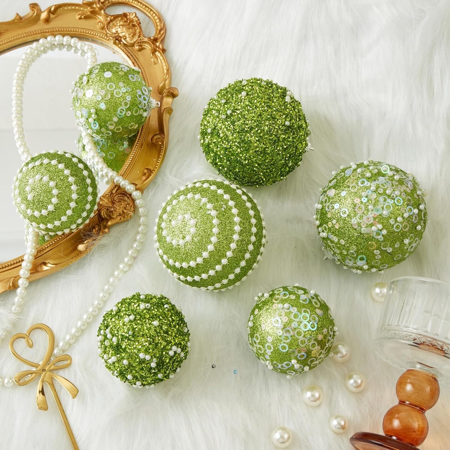 12CT Christmas Ball Ornaments, Green Christmas Ball Decorations Shatterproof Plastic Hanging Pearl Balls for Holiday Party(70mm/2.76&#x22;)