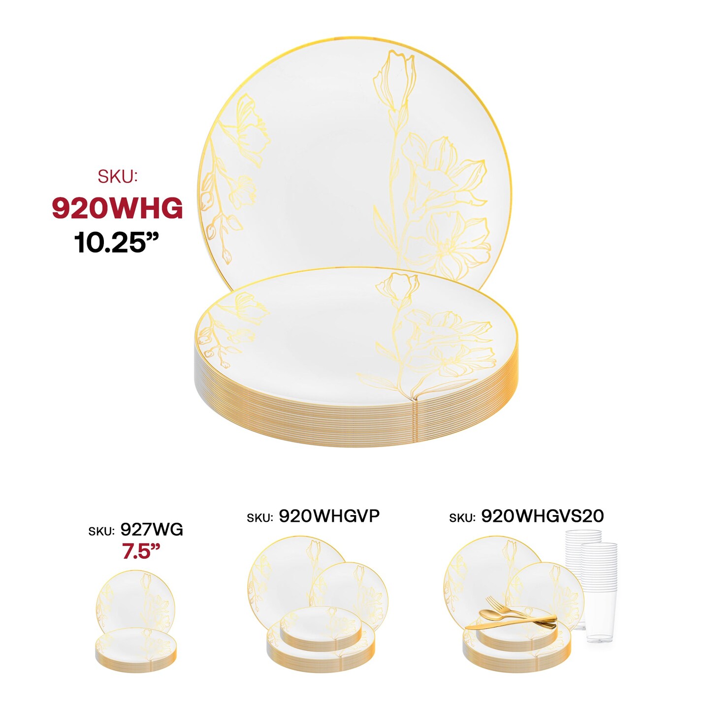 White with Gold Antique Floral Round Disposable Plastic Dinner Plates - 10.25&#x22; (120 Plates)