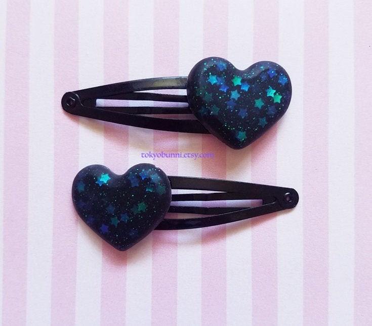 Black Heart Hair Clips Glitter Star | MakerPlace by Michaels