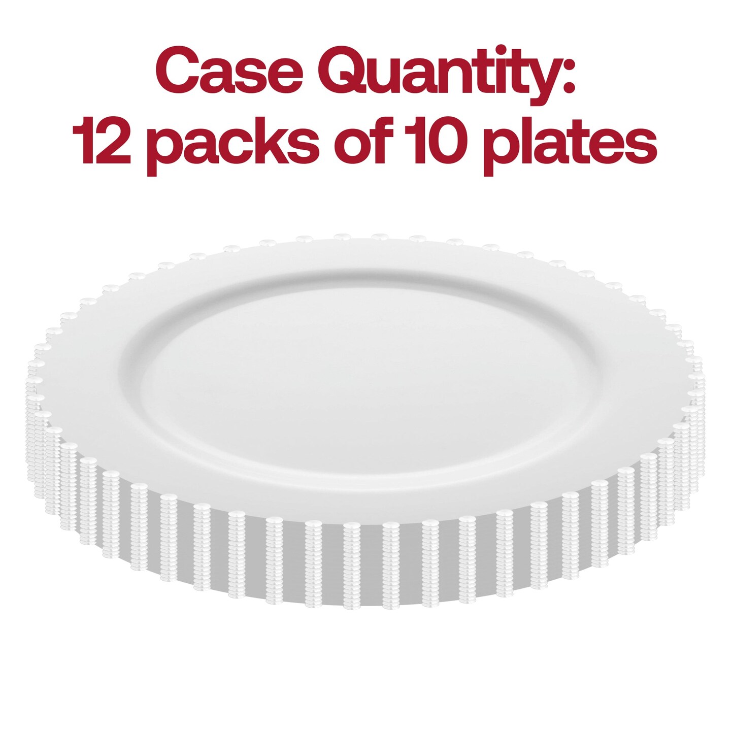 White Pearl String Round Disposable Plastic Dinner Plates - 10" (120 Plates)