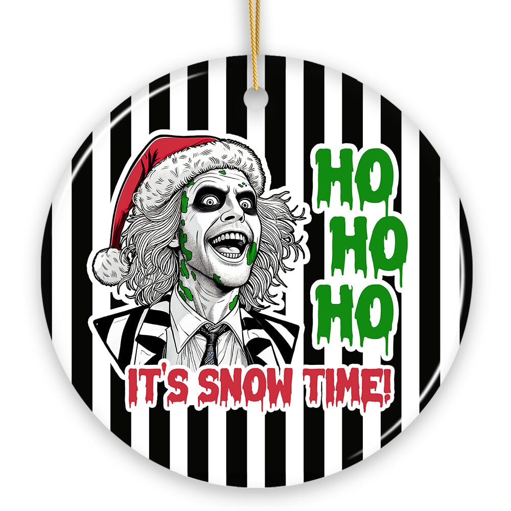 Ho Ho Ho It's Snow Time! Funny Horror Christmas Ornament, Vintage Halloween Beetle Zombie Tree Decor