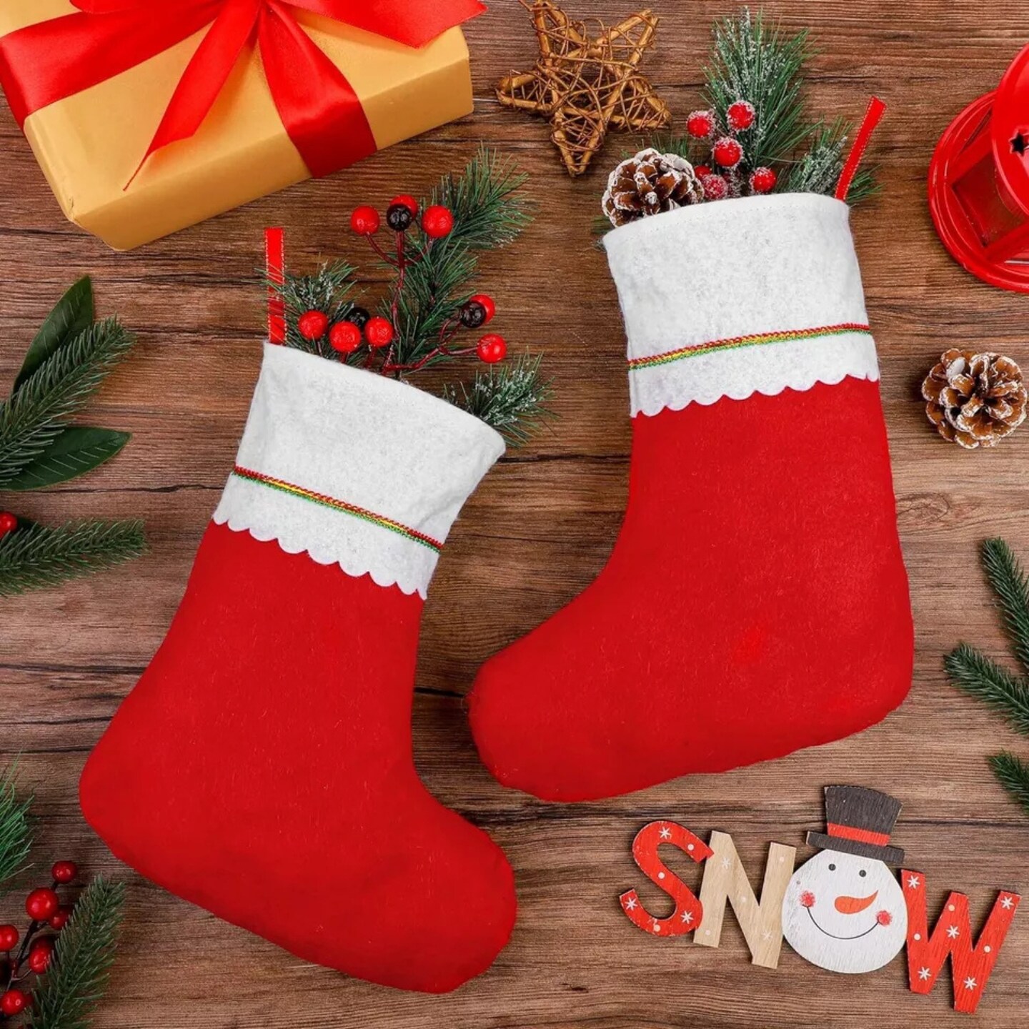Kitcheniva 14&#x22; Large Red Felt Christmas Hanging Stockings Fireplace Decor
