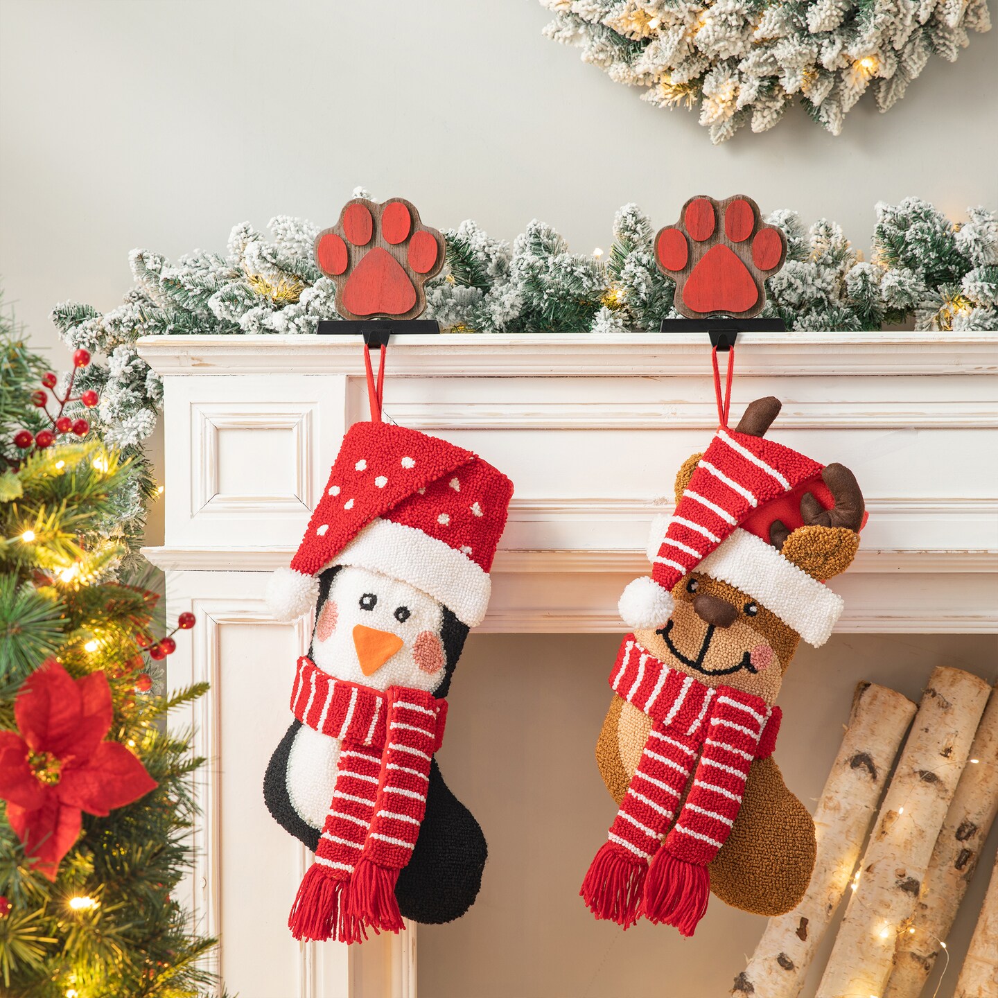 Set of 2 19.00&#x22;L Chrismas Decor Hooked Stockings