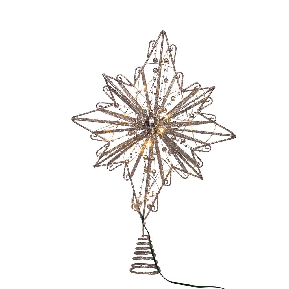 Kurt Adler 15.5-Inch 30-Light Fairy Light Silver Star Tree Topper