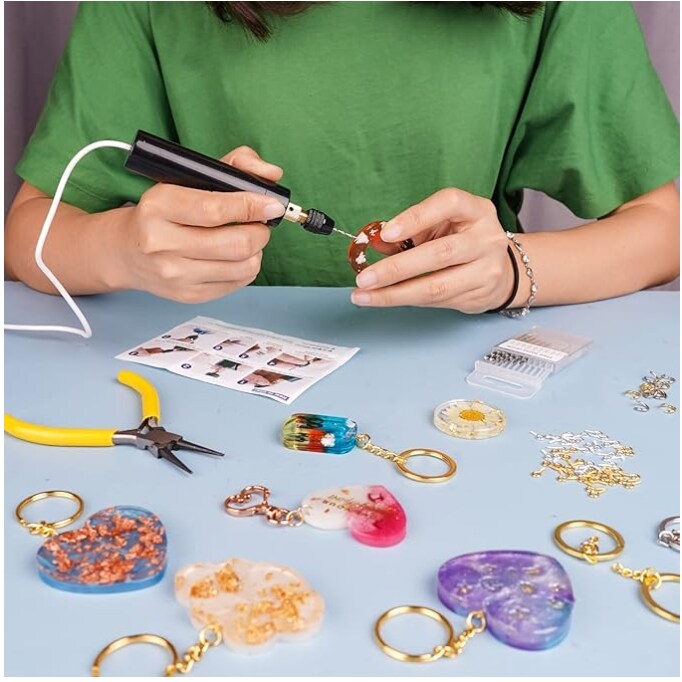 LET&#x27;S RESIN Cordless Resin Drill,3-speed Adjustment &#x26;Rechargeable Jewelry Drill with Deburring Tool&#x26;19Pcs Accessories,Multi-Purpose Hand Drill Resin Tool for Resin Molds, Keychain Molds
