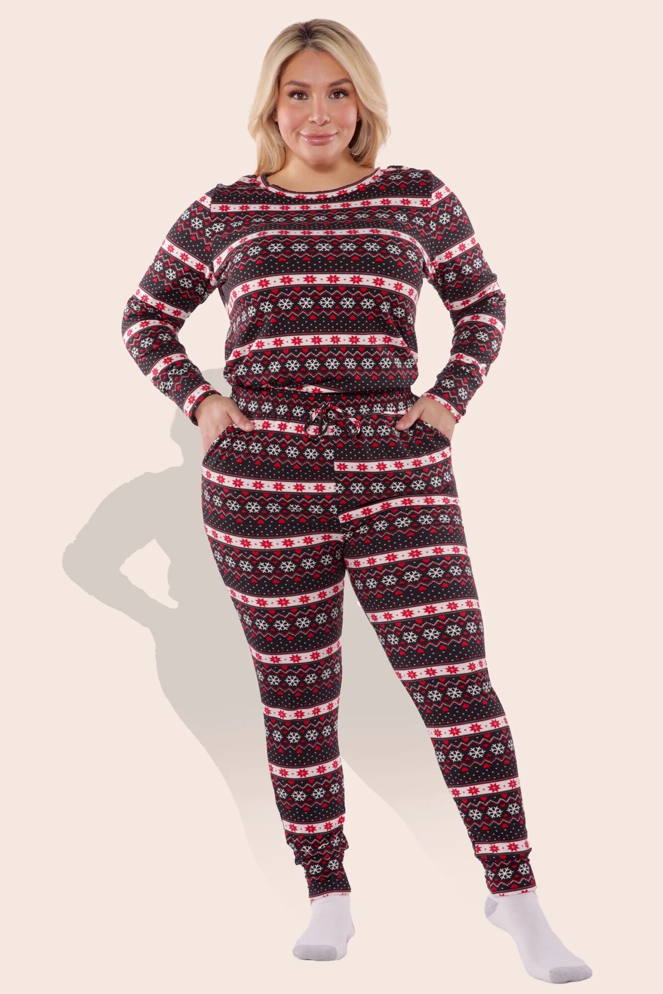 Women&#x27;s Plus Size Holiday Fleece Lined Jumpsuit Onesie