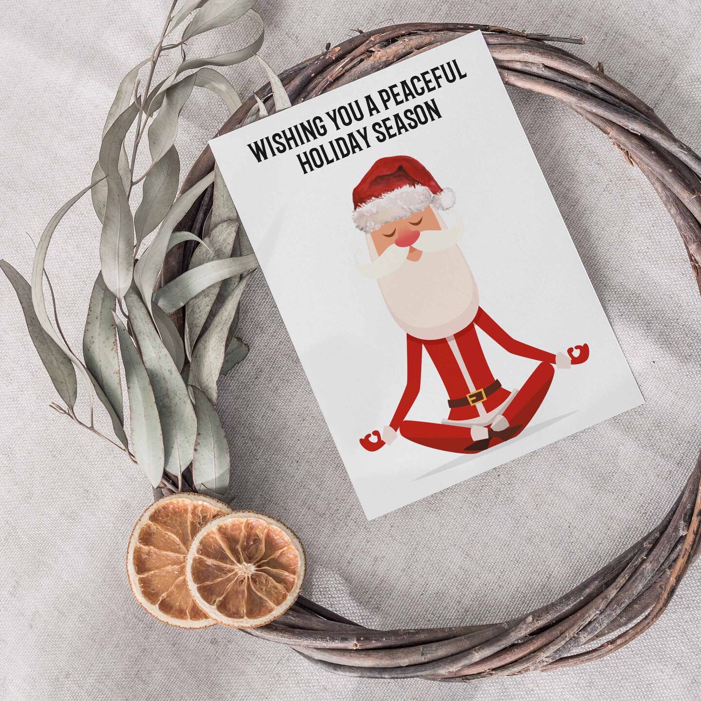 Yoga Santa Christmas Card - 24-Pack Holiday Greeting Cards with Peaceful Santa Meditation Design, Perfect for Sharing Calm Merry Christmas &#x26; Holiday Wishes, Blank Inside for Personalized Messages - Relaxing and Unique Stationery Set