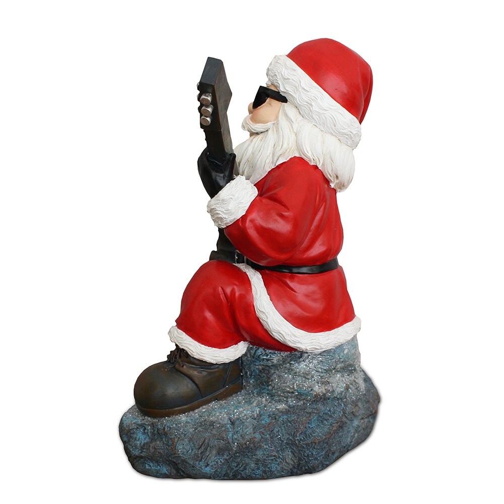 Merry Vibes Rockstar Santa Christmas Figurine, 10&#x22; Rock n Roll Lover Gift Garden Statue