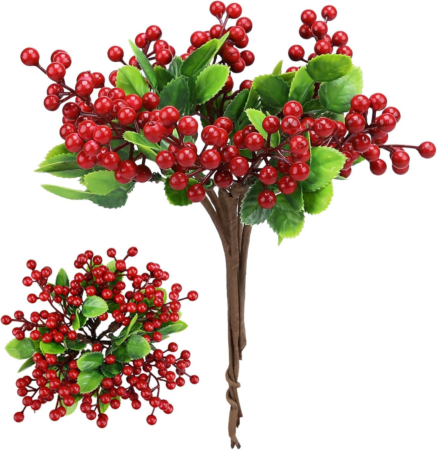 Red Berry Stems Fake Holly Berries for Xmas Tree Ornaments DIY Wreath Vase Fireplace Decor