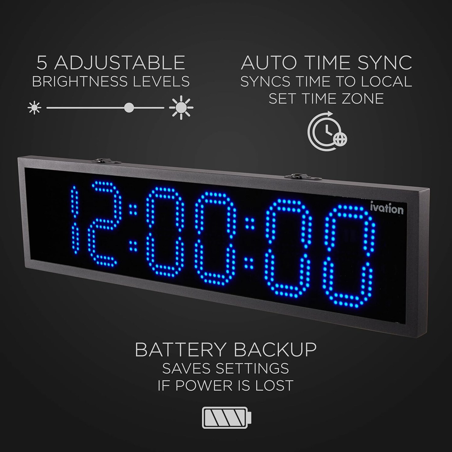 Ivation Waterproof Large Digital Clock, Outdoor Large LED Clock with Stopwatch, Alarms & More!