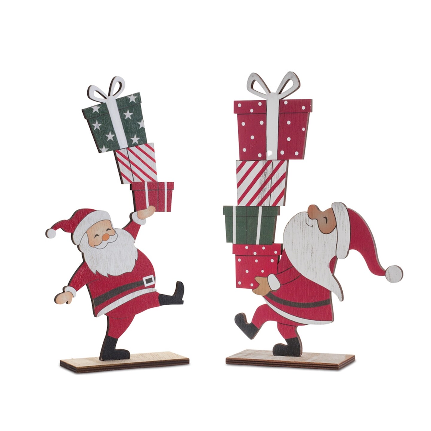Melrose Wooden Santa Claus with Presents Christmas Tabletop Decorations - 12" - Set of 2