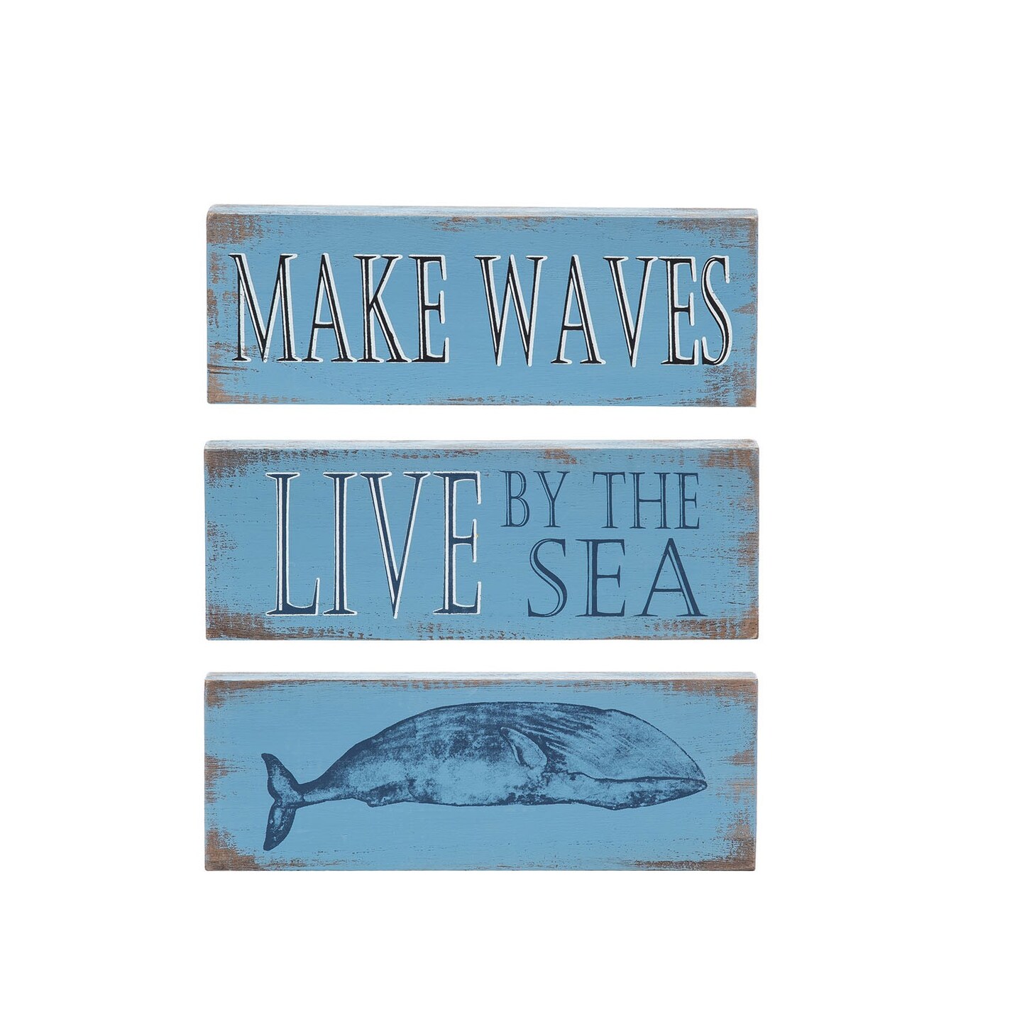 Set Of By The Sea Stackable Accents Blocks Table Sign Nautical Coastal 8.5 x 1 x 3 Inches.