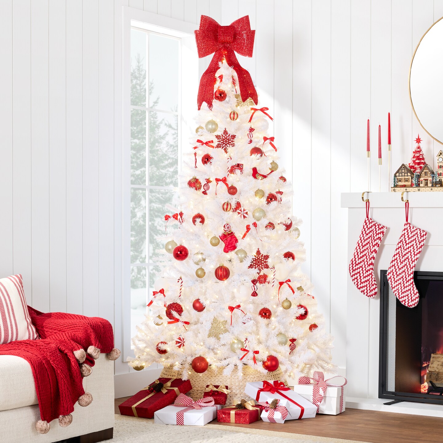 Best Choice Products Pre-Lit Premium Hinged White Artificial Christmas Pine Tree w/ Lights, Stand, PVC Branch Tips