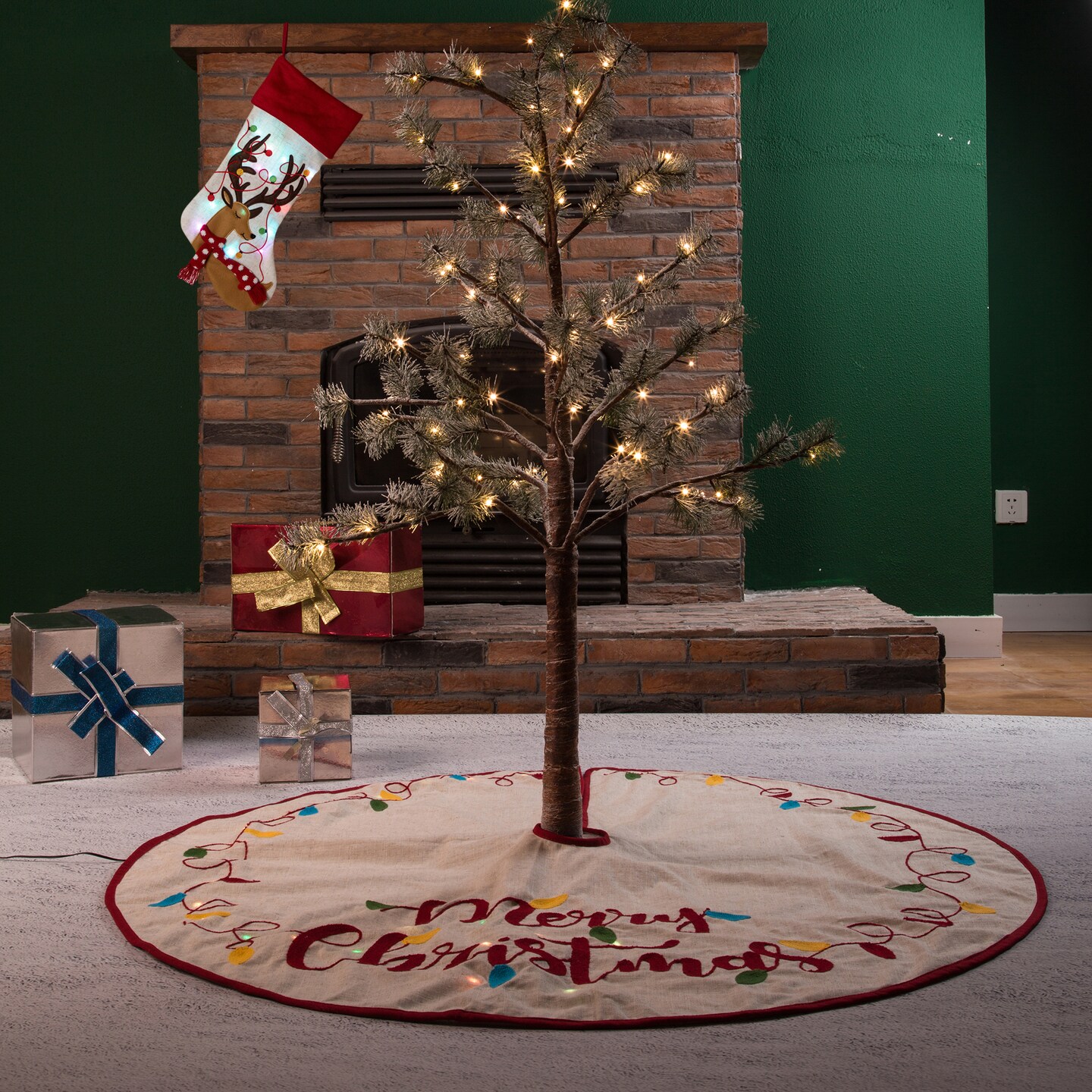 LED Embroidered Linen Christmas Decoration(Stocking/Tree Skirt)