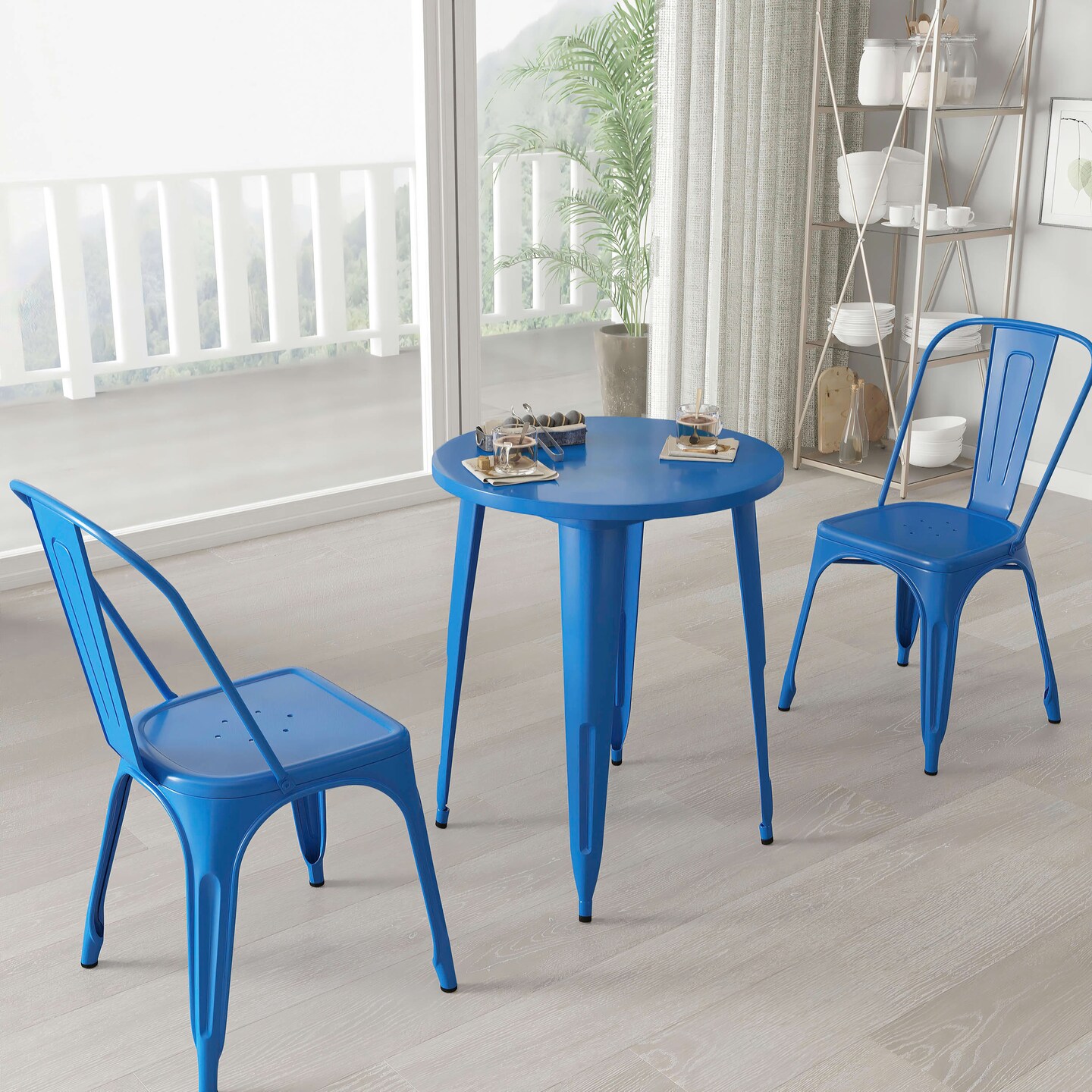 Merrick Lane Calgary 24" Round Metal Table for Indoor and Outdoor Use