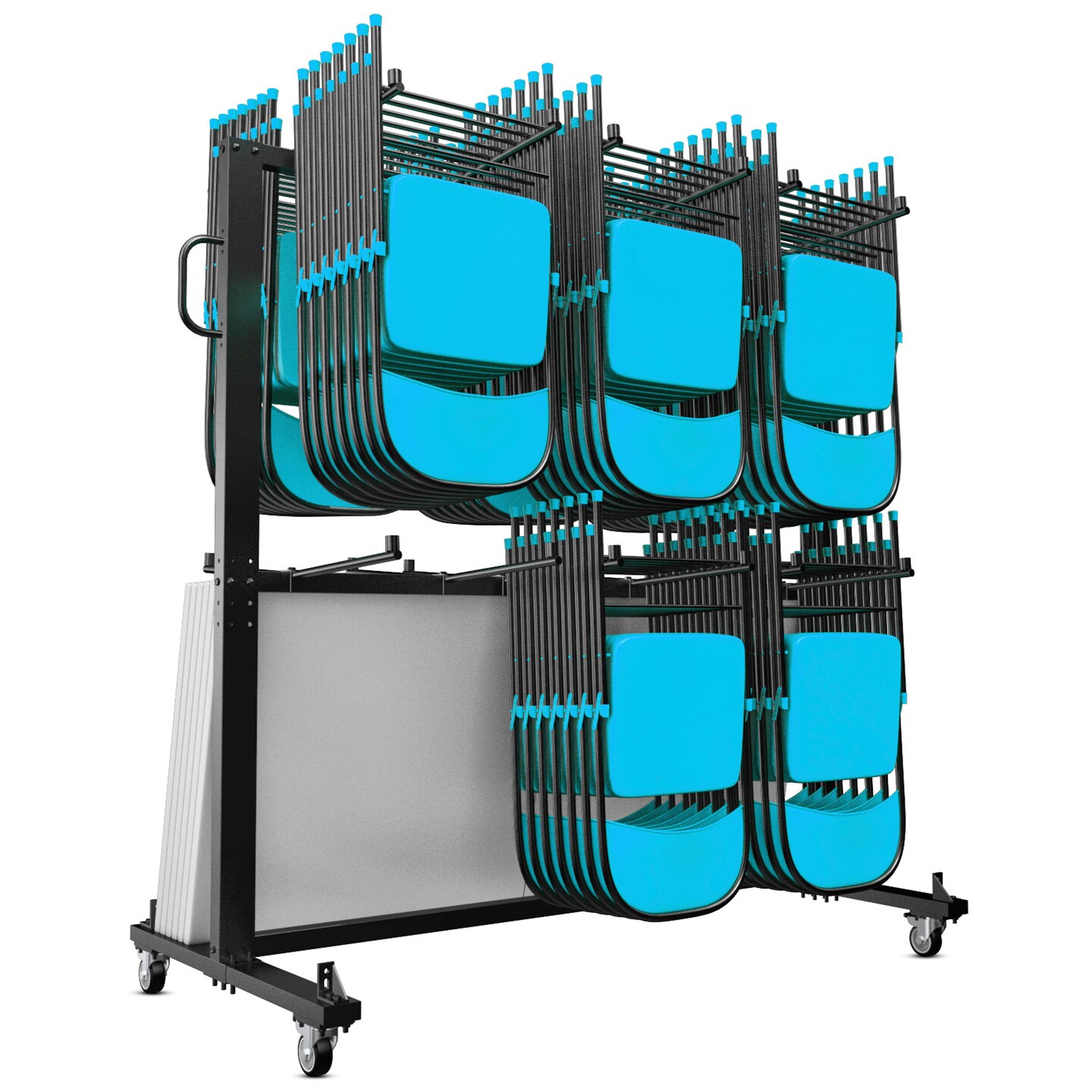 Emma and Oliver Kirk Heavy Duty Folding Table and Chairs Mobile Cart with Locking Wheels and Included Outdoor Cover and Bungee Cords