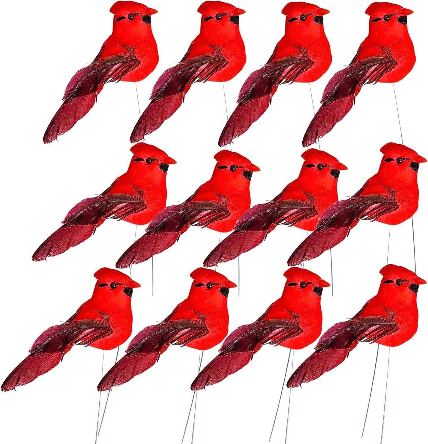 -Cardinal Clip on Christmas Tree Ornament Decorations - Red Feathers Set of 24Pieces Each Is 2.8&#x22; Lon(D)&#x2026;