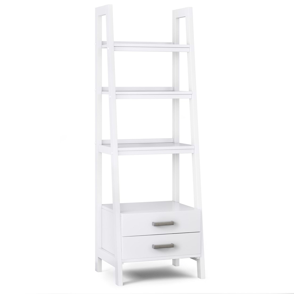 Simplihome Sawhorse Solid Wood 72&#x22; X 24&#x22; Modern Ladder Shelf With Storage Office
