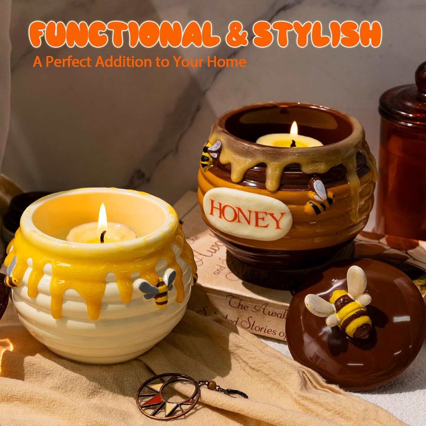 LET&#x2019;S Resin Honey Jar Resin Molds Silicone, Large Resin Jar Molds with Lid and Bee, Honeycomb Shape Jar Molds for Epoxy Resin Casting Craft, Container Pot,Candle Holder,Party Favors,Christmas Gifts