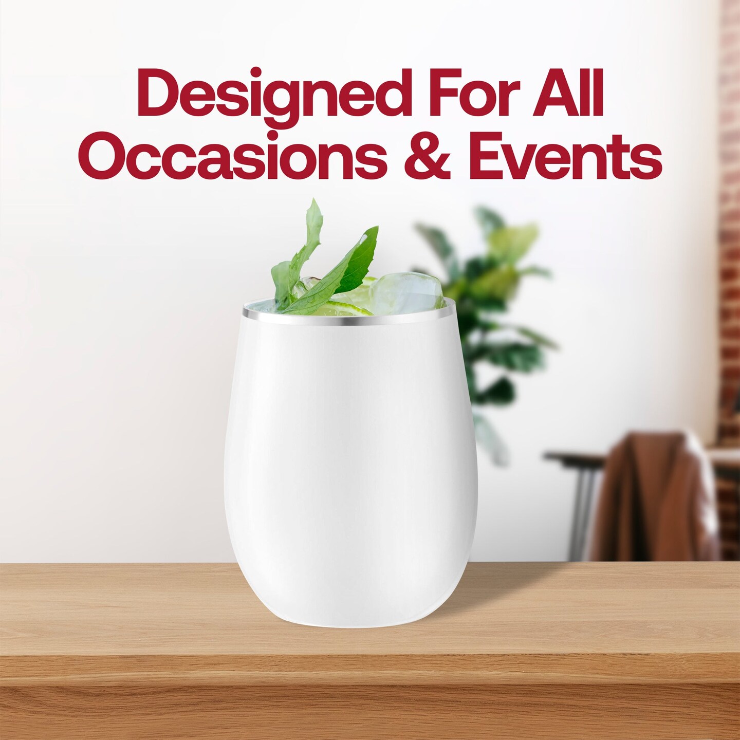 White with Silver Elegant Stemless Plastic Wine Glasses - 12 oz. (64 Glasses)