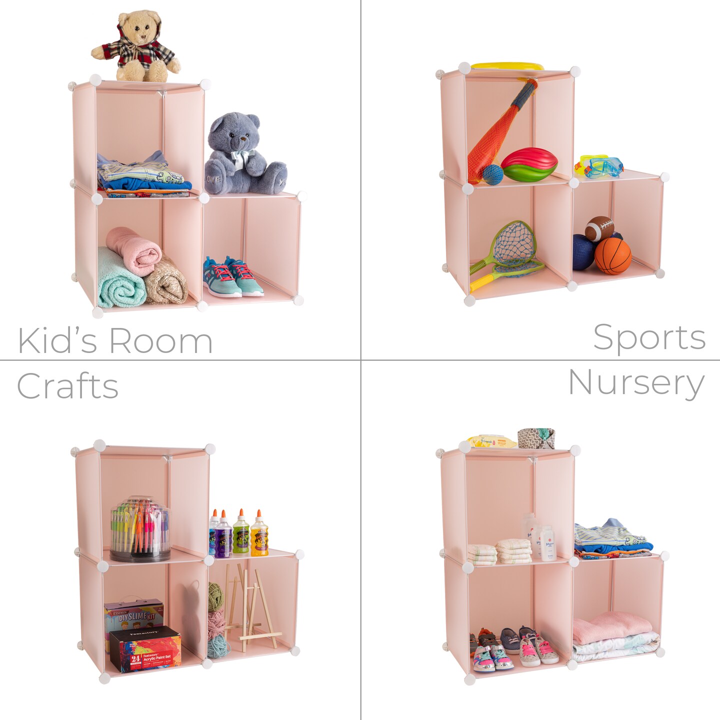 Smart Design 3 Cube Closet Organizer System- Pink