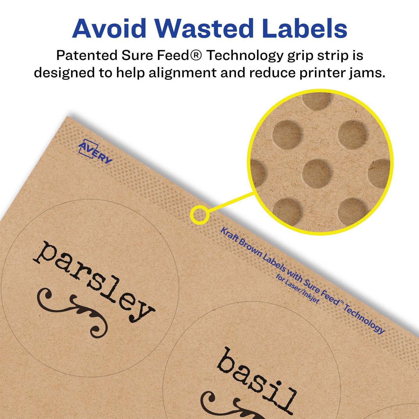 Avery Kraft Brown Round Labels with Sure Feed, 2.5&#x22; diameter