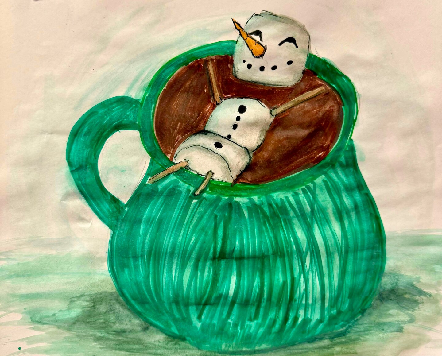 Snowman in Hot Chocolate Mixed Media