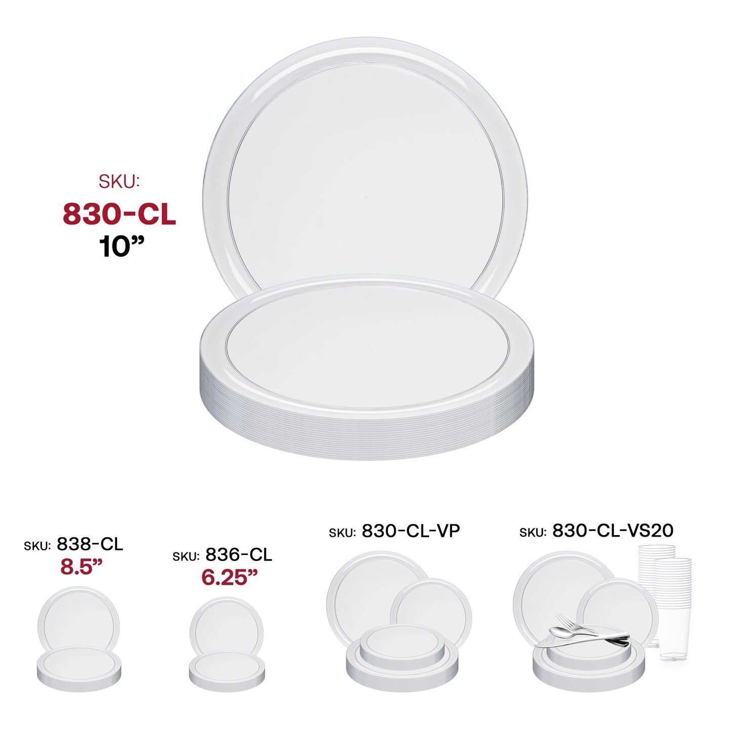 Clear Flat Round Disposable Plastic Dinner Plates - 10&#x22; (120 Plates)