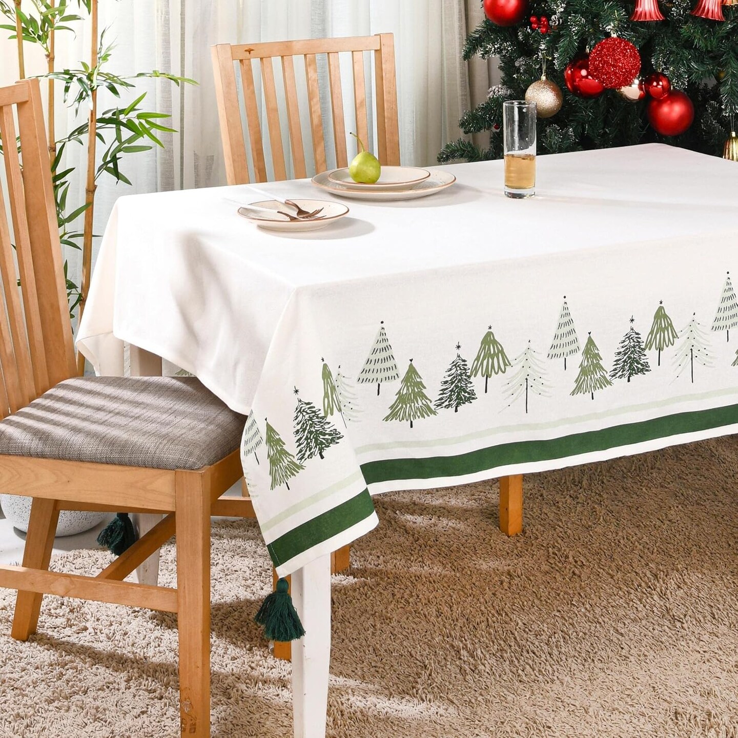 Christmas Tablecloth or Dining Table Cover, 60 x 102 Inches, 100% Cotton Rectangle Christmas Table Cloth or Fabric Table Cloth for Christmas Décorations