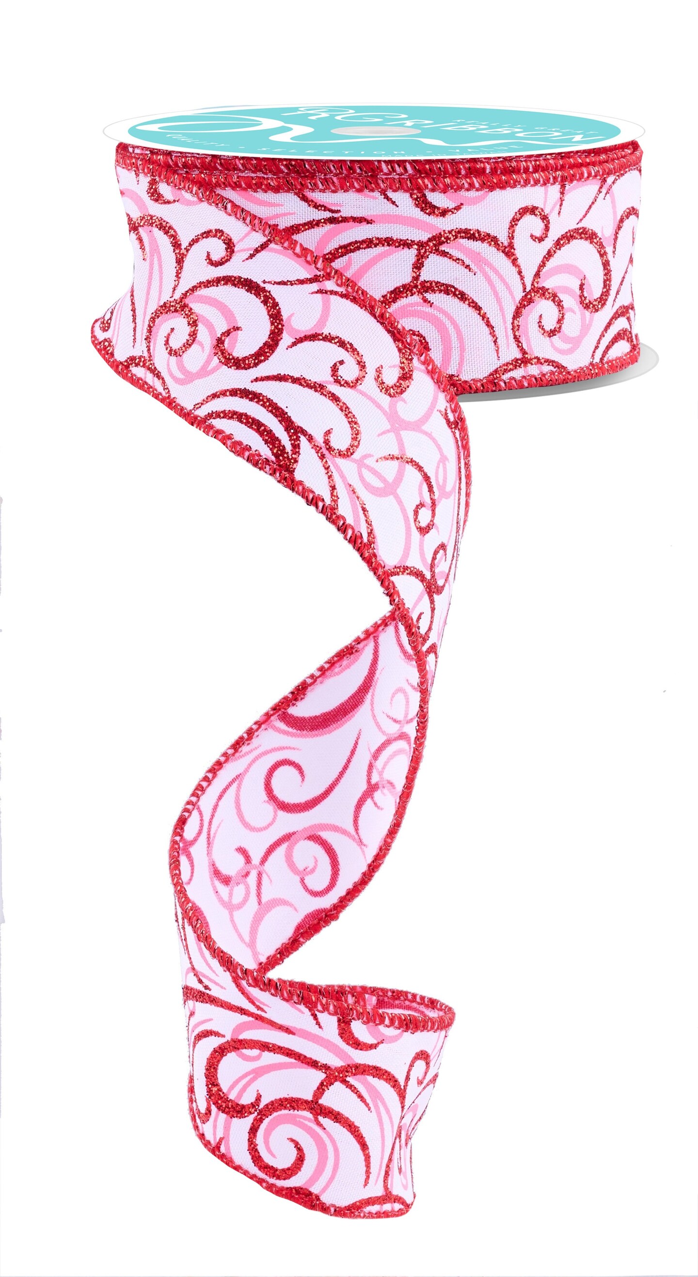 Valentine's Day Wired Ribbon - Red, Pink, and White Glitter Swirl ...