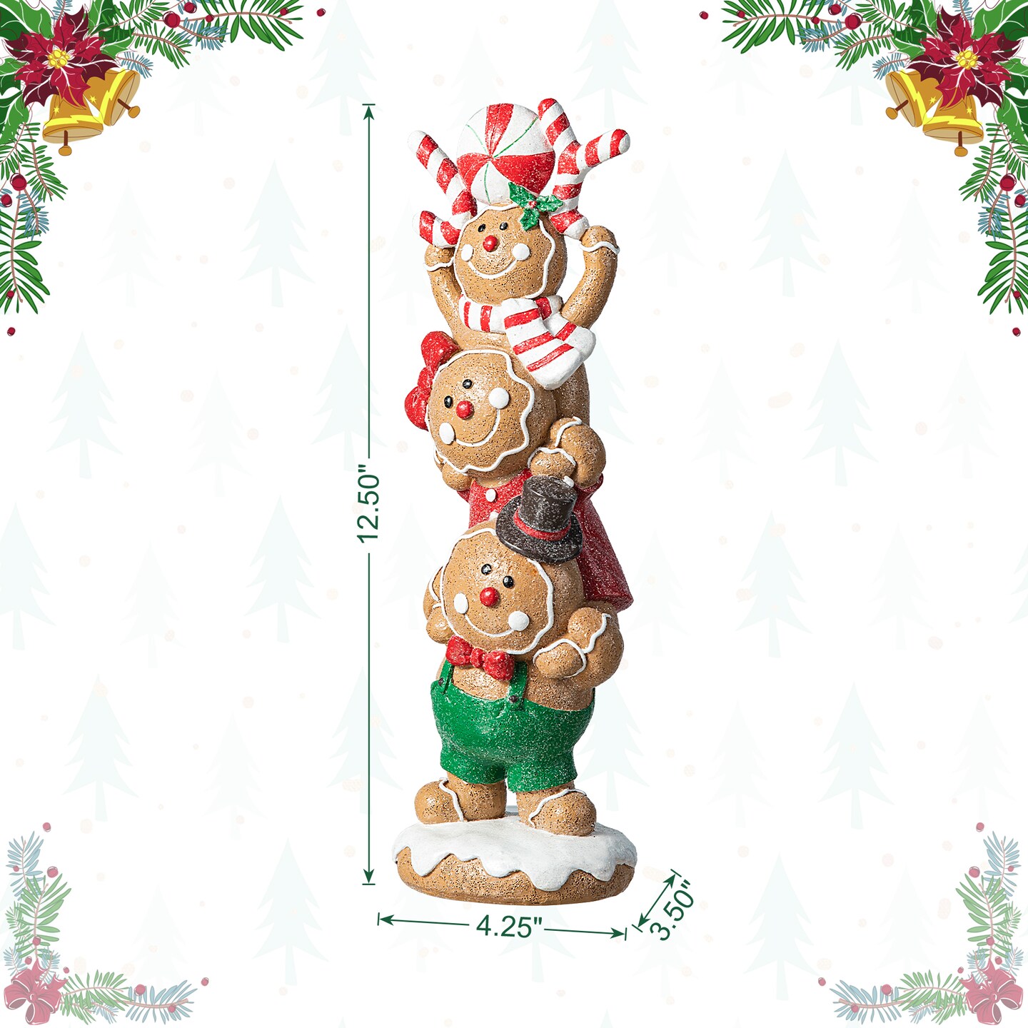 Set of 2 12.5&#x22;H Christmas Resin Stacked Gingerbread Table Decor